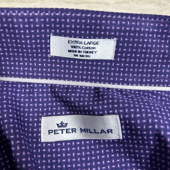 Peter Millar Shirt Men's Extra Large Purple Pattern 100% Cotton Pocket Casual - Picture 7 of 8